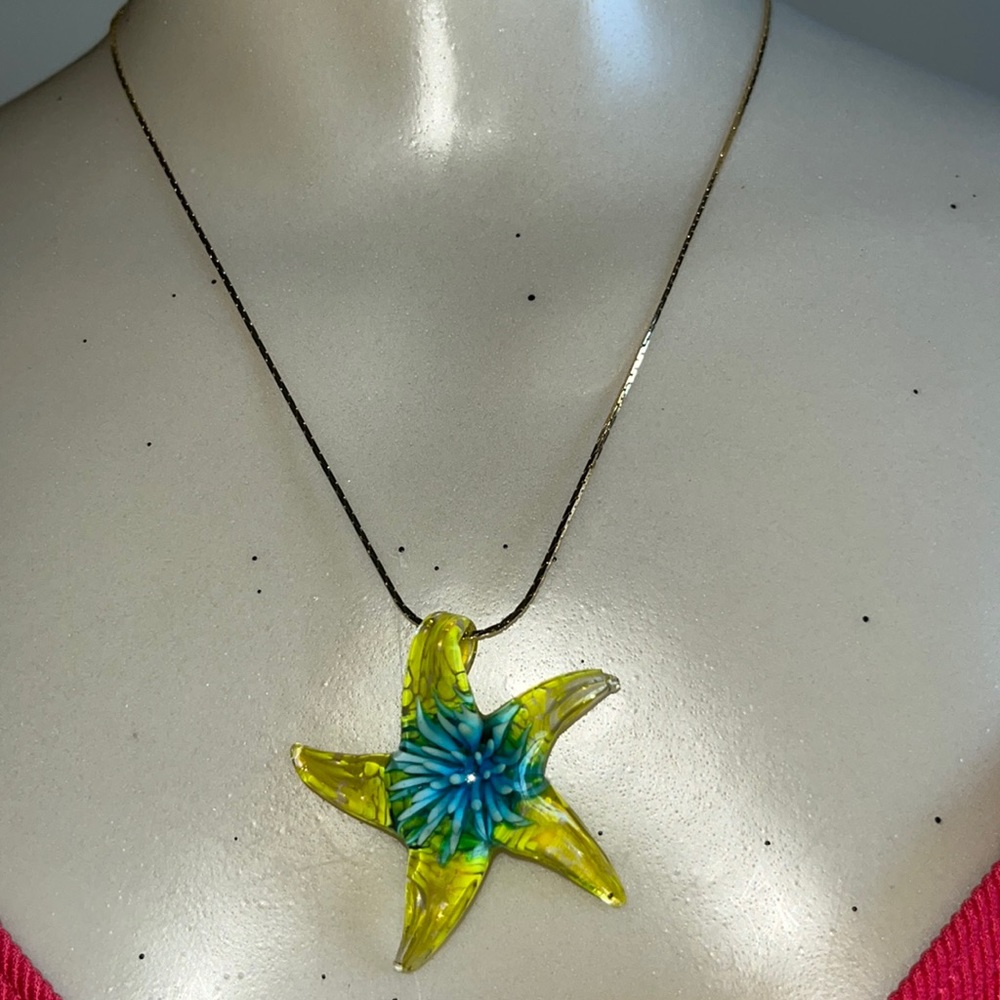 Starfish Hand-Blown Glass with Gold Chain Necklace lowest price